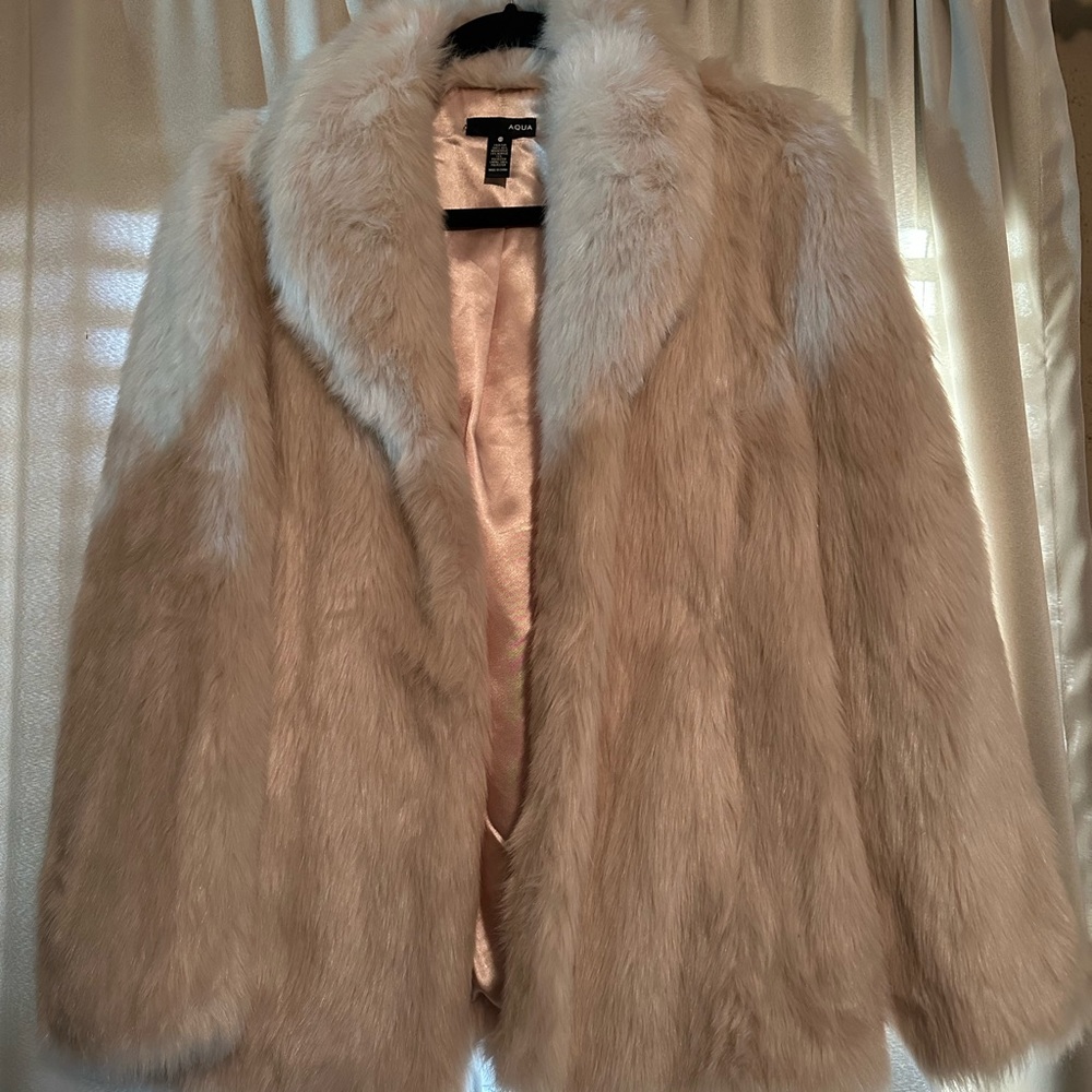 Aqua Faux Fur Coat in Light Beige